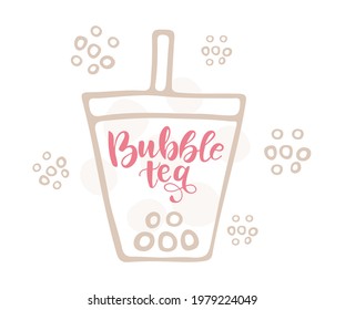 Bubble tea hand written text isolated on white background. Modern brush ink calligraphy. Vector illustration for logo, banner, poster, flyer, sticKer, card