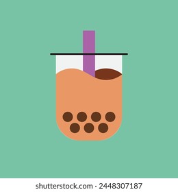 Bubble tea icon. Boba tea with tapioca pearls. Asian Taiwanese drink. Vector illustration. 