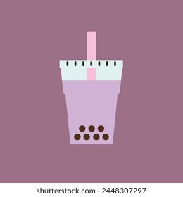 Bubble tea icon. Boba tea with tapioca pearls. Asian Taiwanese drink. Vector illustration. 