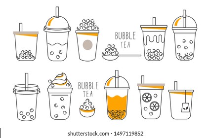 Bubble tea icon collection, Icon design for Drinks and Bubble milk tea logo, advertisement, packaging design. - Vector