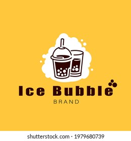 Bubble tea icon for logo shop isolated with yellow orange background