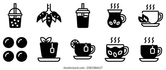 Bubble Tea Icon Set Fun Solid Style Collection for Refreshing Beverages