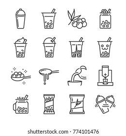 Bubble tea icon set. Included the icons as bubble, milk tea, shake, drink, pouring, boba juice and more.