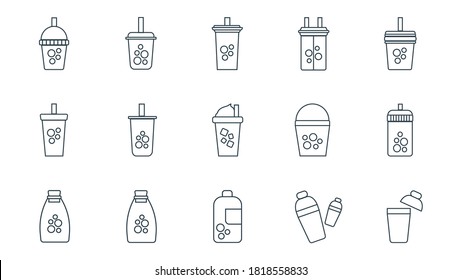 Bubble Tea icon set. Vector icons design for pearl milk tea, bubble, shake, drinks, tea leaves, fruit and joice.