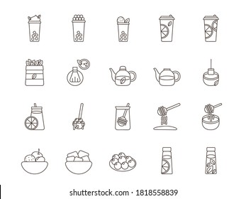 Bubble Tea icon set. Vector icons design for pearl milk tea, bubble, shake, drinks, tea leaves, fruit and joice.