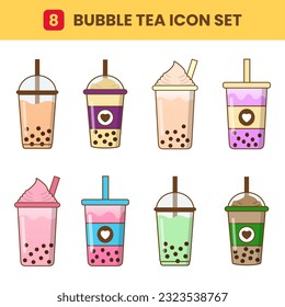 Bubble Tea icon set, vector illustration of bubble tea suitable for various designs like menu, poster, social media, template and others.