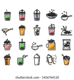 Bubble tea icon set,milk tea, shake, drink, pouring, cocoa milk, boba juice and more Vector Symbol color collection 2 for my portfolio