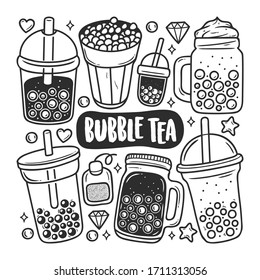 Bubble Tea Icons Hand Drawn Doodle Coloring Vector