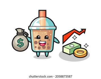 bubble tea illustration cartoon holding money sack , cute style design for t shirt, sticker, logo element