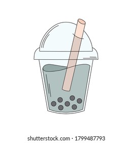 Bubble Tea illustration. Cute bubble tea in plastic container. Vector illustration. 