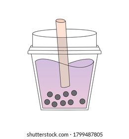 Bubble Tea illustration. Cute bubble tea in plastic container. Vector illustration. 