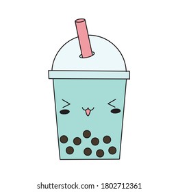 Bubble Tea illustration. Cute bubble tea in plastic container. Vector illustration. 