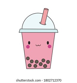 Bubble Tea illustration. Cute bubble tea in plastic container. Vector illustration. 