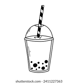 Ballentee einzeln auf weißem Hintergrund im Doodle-Stil. Vektorgrafik von Smoothie oder Blasentee.