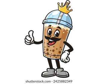 Bubble tea king cartoon mascot illustration character vector clip art hand drawn