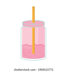 bubble tea with a ligth pink color and bubbles vector illustration design