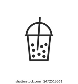 Bubble tea, linear style icon. Bubble tea with a straw in a takeaway cup. Editable stroke width