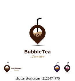 bubble tea location logo design on isolated background, pearl bubble tea icon template
