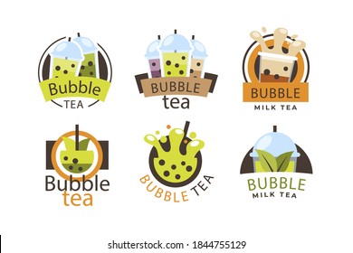 Bubble Tea Logo Business Set Collection Vector