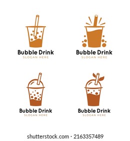 Bubble tea logo collection. Boba symbol with plastic cup or glass. Asian drink vector illustration