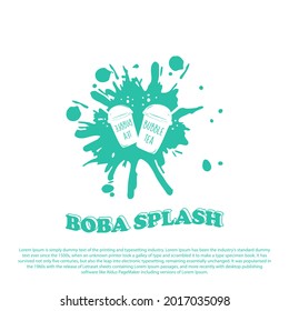 Bubble tea logo creative design. Boba splash template vector illustration