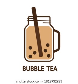 Bubble tea logo design. Bubble tea doodle cartoon vector.