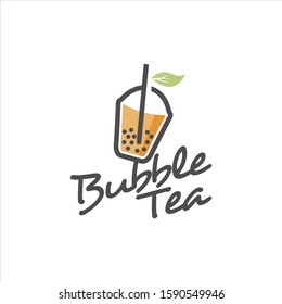 Bubble Tea Logo Design Fresh Milk, Healthy Drink Vector Cute Boba Pearl 