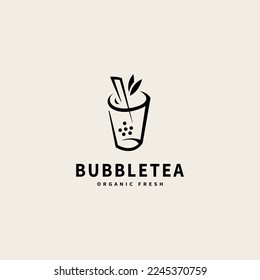 bubble tea logo design with line art style vintage logo design