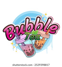 Bubble Tea Logo Design Template, Boba Tea Vector Illustration Art, Beverage Product Shop Branding Identity