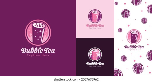 Bubble Tea Logo Fun style With Purple Pink Color for your drink business