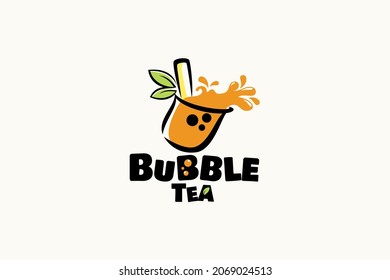bubble tea logo with a splattering bubble tea vector image