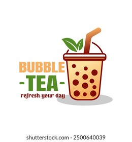 Bubble tea logo vector illustration template. Emblem bubble tea logo. Vector art illustration. Fresh milk tea boba with white background