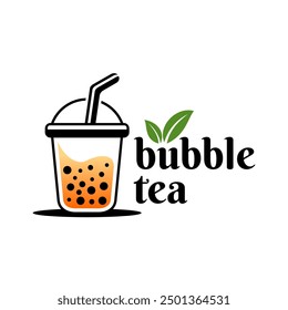 Bubble tea logo vector illustration template. Emblem bubble tea logo. Vector art illustration. Fresh milk tea boba with white background