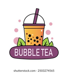 Bubble tea logo vector illustration template. Emblem bubble tea logo. Vector art illustration. Fresh milk tea boba with white background