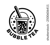 Bubble tea logo vector with white background. Milk tea. Black and white. Hand draw