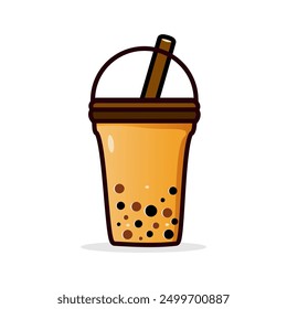 Bubble tea logo vector with white background. Milk tea. With shadow