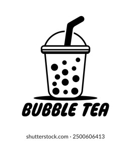 Bubble tea logo vector with white background. Milk tea. Black and white. Hand draw