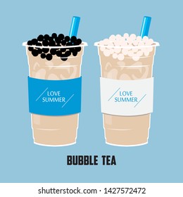 The Bubble Tea with love summer style, black and white Pearl milk tea, black pearls is Taiwanese famous and popular cool drink.