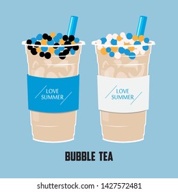 The Bubble Tea with love summer style, black and white Pearl milk tea, black pearls is Taiwanese famous and popular cool drink.