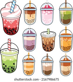 Bubble tea lovers drink set on a white background