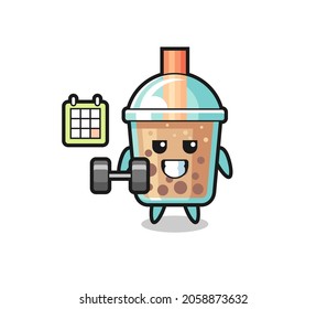 bubble tea mascot cartoon doing fitness with dumbbell , cute style design for t shirt, sticker, logo element