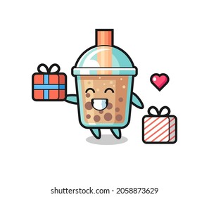 bubble tea mascot cartoon giving the gift , cute style design for t shirt, sticker, logo element