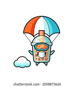 bubble tea mascot cartoon is skydiving with happy gesture , cute style design for t shirt, sticker, logo element