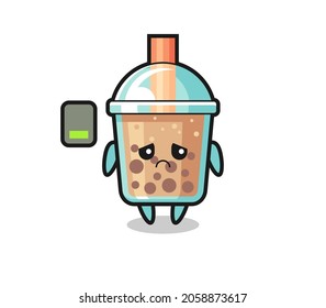 bubble tea mascot character doing a tired gesture , cute style design for t shirt, sticker, logo element