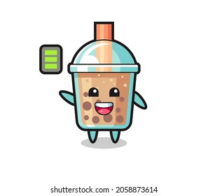 bubble tea mascot character with energetic gesture , cute style design for t shirt, sticker, logo element