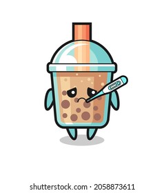 bubble tea mascot character with fever condition , cute style design for t shirt, sticker, logo element