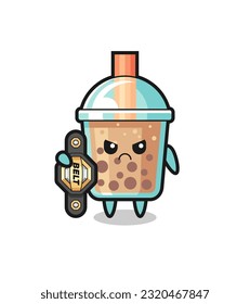 bubble tea mascot character as a MMA fighter with the champion belt , cute style design for t shirt, sticker, logo element