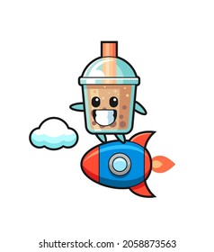 bubble tea mascot character riding a rocket , cute style design for t shirt, sticker, logo element