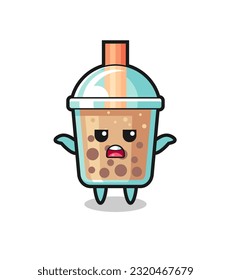 bubble tea mascot character saying I do not know , cute style design for t shirt, sticker, logo element
