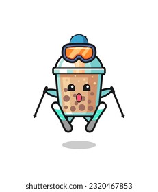 bubble tea mascot character as a ski player , cute style design for t shirt, sticker, logo element